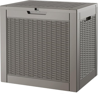 Outdoor Storage Box, 35 Gallon Deck Box with Lockable Lid, Waterproof Resin Storage Bin for Patio Furniture, Garden Tools, Cushions, Grey