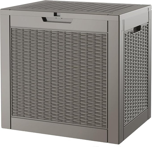 Outdoor Storage Box, 32 Gallon Deck Box with Lockable Lid, Waterproof Resin Storage Bin for Patio Furniture, Garden Tools, Cushions, Grey