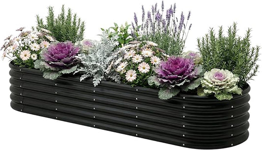 DDK Galvanized Raised Garden Bed, Outdoor Planter Bed, 8x2x1.5ft Metal Planter Box for Gardening and Planting,BK