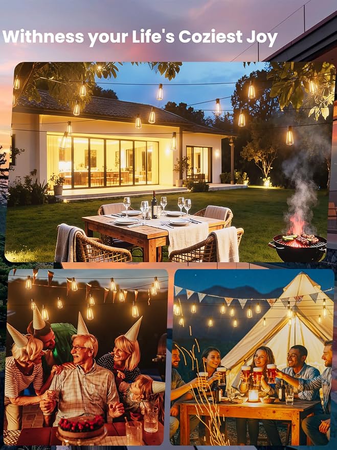 Svater 300 FT Outdoor String Lights, Waterproof Outside Light 156 Bulbs | 3 Pack 100 FT Patio Lighting, Connectable For Bistro Cafe Market, Shatterproof Dimmable Edison LED Bulb, ETL Listed 2700K