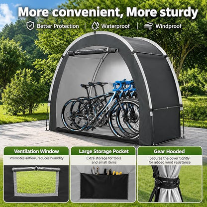 Bike Storage Shed Tent, Outdoor Portable Bicycle Storage Sheds with PU4000 Waterproof 210D Oxford Fabric for 3 Bikes, Bike Covers Shelter for Motorcycle, Garden Tools, Toys, Lawn Mower