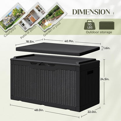 Greesum 100 Gallon Resin Deck Box Large Outdoor Storage with Cushions for Patio Furniture, Garden Tools, Pool Supplies, Weatherproof and UV Resistant, Lockable, Black