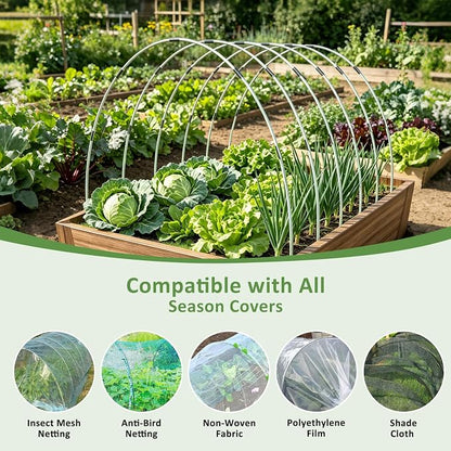 Greenhouse Hoops for Raised Beds, 36pcs Rust-Free Fiberglass | Garden Hoops Grow Tunnel Wide, 8FT Heavy Duty Plant Support Hoops with Flush Connectors & 24pcs Clips for Netting Row Cover