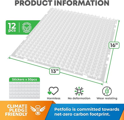 Petfolio 12 Pack Scat Mat for Cats - 16 x 13 Inch Cat Spike Mat with 1 Inch Spike is A Perfect Pet Training Mat Device for Cat Repellent Indoor & Outdoor to Deter Cats & Other Animals for All Seasons