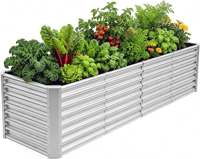 8x2x2ft Raised Garden Bed Kit, Galvanized Planter Garden Boxes Outdoor, Metal Raised Garden Beds for Vegetables,Fruits, Flower,Silver