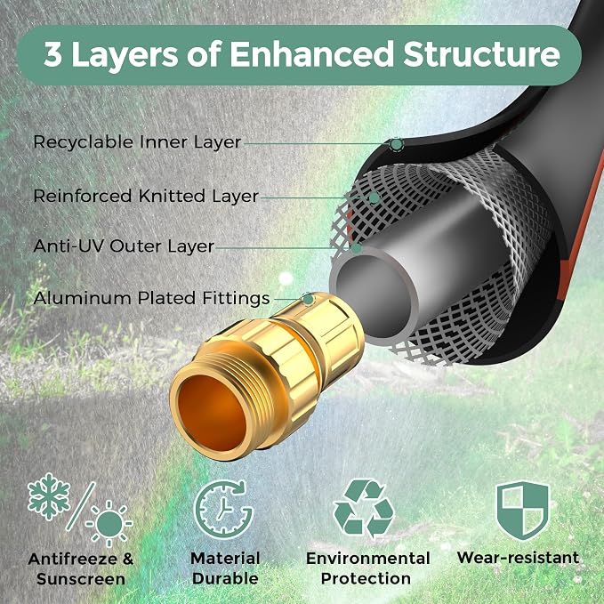 Giraffe Tools Garden Hose 5/8" Custom Length, No Kink, Flexible, Leakproof Water Hose, 600 Burst PSI, 4ft Male Female Fittings,Black Orange