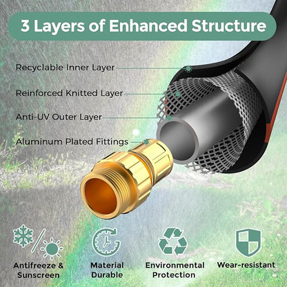 Giraffe Tools Garden Hose 5/8" Custom Length, No Kink, Flexible, Leakproof Water Hose, 600 Burst PSI, 6ft Male Female Fittings,Black Orange