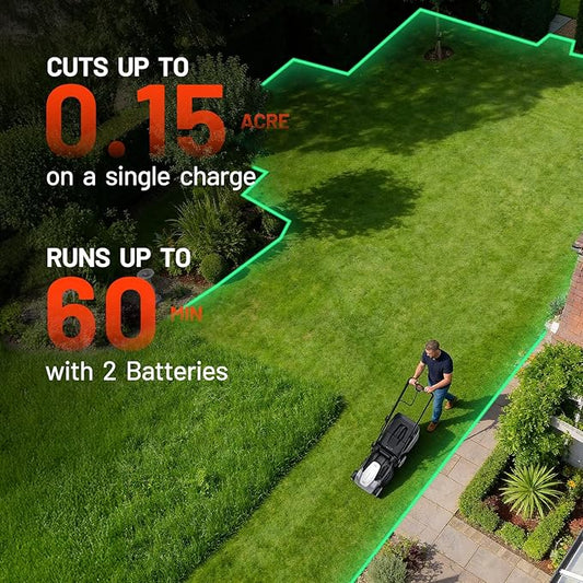 Litheli 40V (2×20V) Electric Lawn Mower 16″, Battery Push Mower with Brushless Motor, 6 Position Height Adjust, 2-in-1 Bagging & Mulching, 2×5.0Ah Batteries & Charger