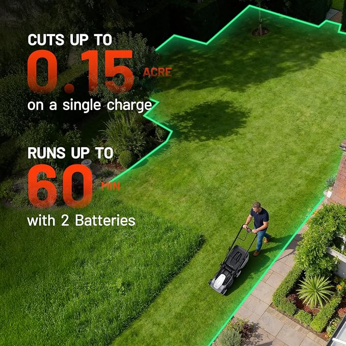 Litheli 40V Battery Lawn Mower 16″, Cordless Electric Mower with Brushless Motor, 6 Cutting Positions, 50L Grass Box, 2×5.0Ah Batteries & Charger for Medium Yards