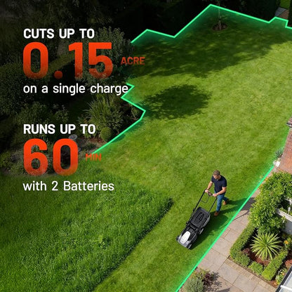 Litheli 40V Battery Lawn Mower 16″, Cordless Electric Mower with Brushless Motor, 6 Cutting Positions, 50L Grass Box, 2×5.0Ah Batteries & Charger for Medium Yards