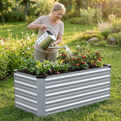 INNO STAGE 4x2x2ft Galvanized Raised Garden Bed, Raised Garden Bed Kit-Metal Planter Box Outdoor, Planting for Vegetables, Fruits, Herbs, Flowers, Silver