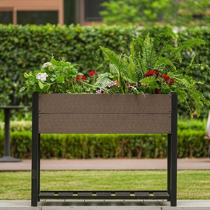 Garden Raised Bed with Shelf, 43*20*33.5in Deep Root Planter Box for Patio, Outdoor Herb with Bottom, Vegetable, and Flower Gardening - Durable Wooden Style Planter Box for Easy Mobility and Clearance
