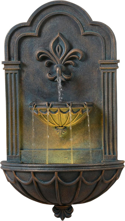 Teamson Home Fleur-de-lis Outdoor Water Fountain, Black & Gold | Warm Glow Lighting, Adjustable Flow, Electric Pump