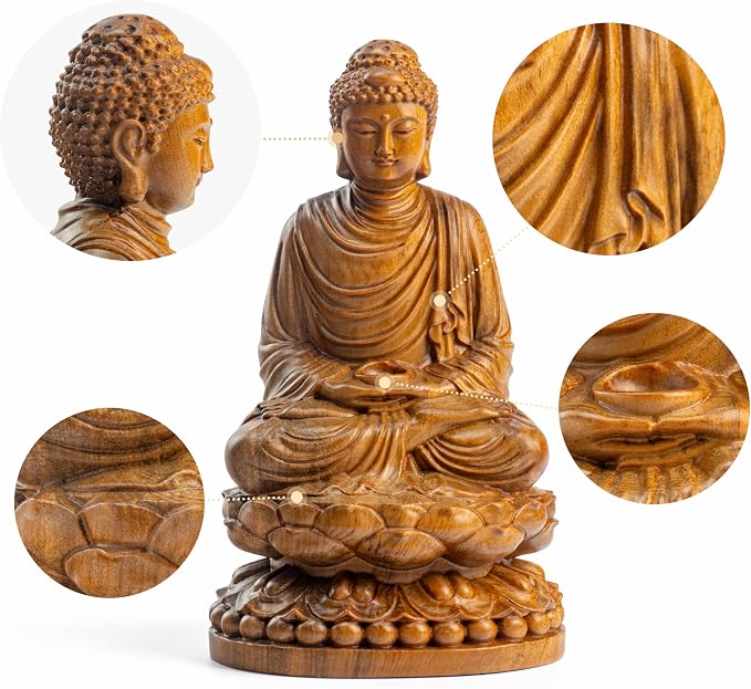 Buddha Statue – Wooden Shakyamuni Buddha for Indoor Home Altar, Meditation Room Decor, Buddhist Spiritual Gifts