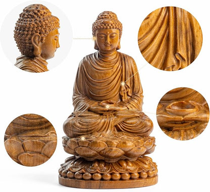 Buddha Statue – Wooden Shakyamuni Buddha for Indoor Home Altar, Meditation Room Decor, Buddhist Spiritual Gifts