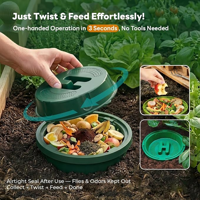 3Pcs 8L Inground Worm Farm Garden Compost Bin for Kitchen Scraps | Worm Bin 9.5X9.5X10.8in, Worm Compost Bin With Lid & Holes, Worm Composter Outdoor For Beginners, Worm Tower For Home, Green