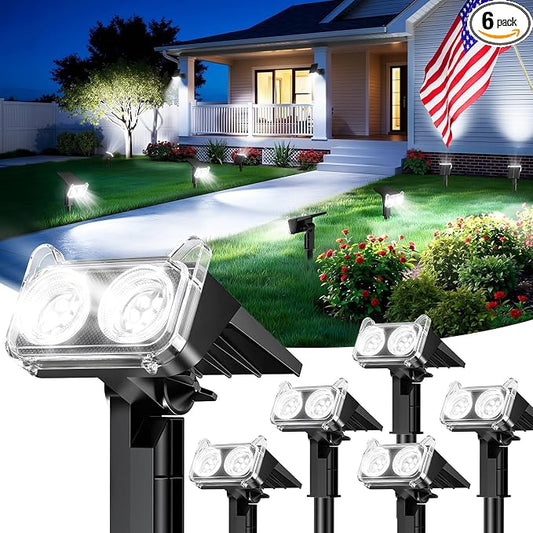 LETMY Solar Lights Outdoor Waterproof IP65, 6 Pack Solar Spot Lights Outdoor With 14 Big LEDs, 2-in-1 Wall Lights & 2 Modes Solar Powered Landscape Spotlights for Garage Pathway Yard Decor Garden Gift