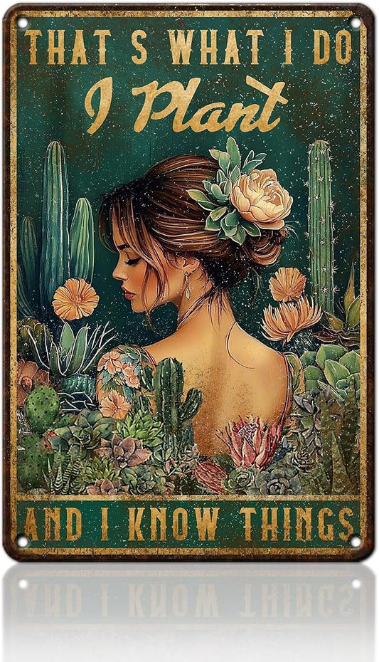 PEACHGARDEN Greenhouse Decor Garden Signs for Outside Metal That's What I Do I Plant Vintage Tin Sign Outdoor Garden Decor for Greenhouse Patio Yard 8x12inch