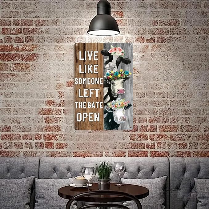 Funny Vintage Farm Decor Sign Cow Live Like Someone Left The Gate Open Tin Sign for Home Farm Fence Kitchen Bathroom Wall Decor 8x12 Inches