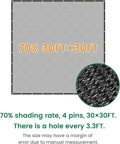 Shade Cloth, 30FT X 30FT 70% Black Outdoor Woven Sun Shade with Grommets, Durable Breathable Netting Shading Antifreezing for Patio, Garden, DIY Home, Plants Cover, Greenhouse, Dog Kennel