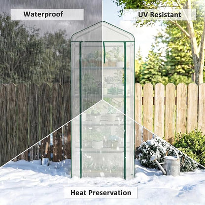 Outsunny 5 Tier Mini Greenhouse with Screen Roof, 27.6" x 19.7" x 75.6", Portable Small Greenhouse with High Strength PE Cover, Roll-Up Zipper Door for Garden Yard Backyard, White