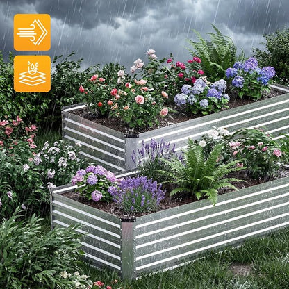 NEWBULIG Galvanized Raised Garden Bed Outdoor, 8x4x2ft 2 Pack Metal Planter Box for Gardening, Rust-Resistant Rectangular Raised Flower Bed for Vegetables Flowers Herbs, Open Bottom, Easy Assembly