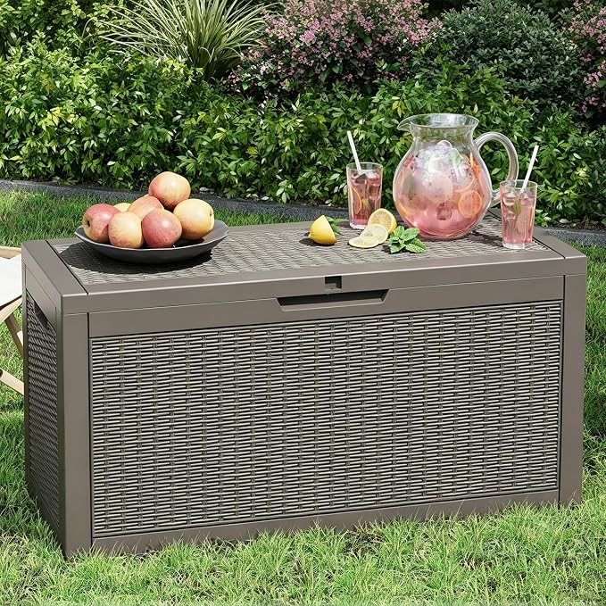Outdoor Storage Box, Resin Deck Boxes Indoor and outdoor, Waterproof Storage Box Lockable Lid (Grey,60 Gallon)