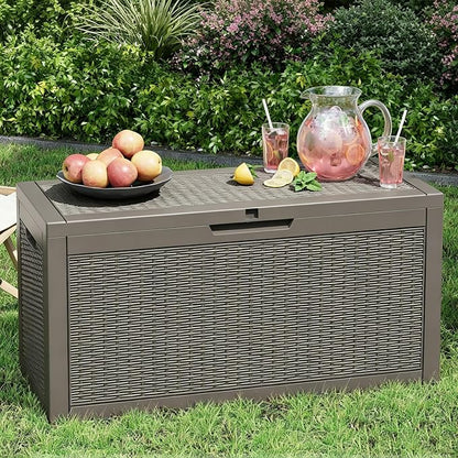 Outdoor Storage Box, Resin Deck Boxes Indoor and outdoor, Waterproof Storage Box Lockable Lid (Grey,60 Gallon)