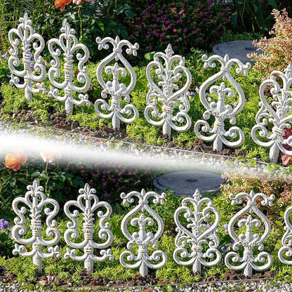 Sungmor Vintage Cast Iron Garden Stakes - 3PCS Ornate Metal Plant Stakes for Yard Art, Patio,Lawn Ornamentation,5.3inch Tall Antique White Finish,Exquisite Garden Decor