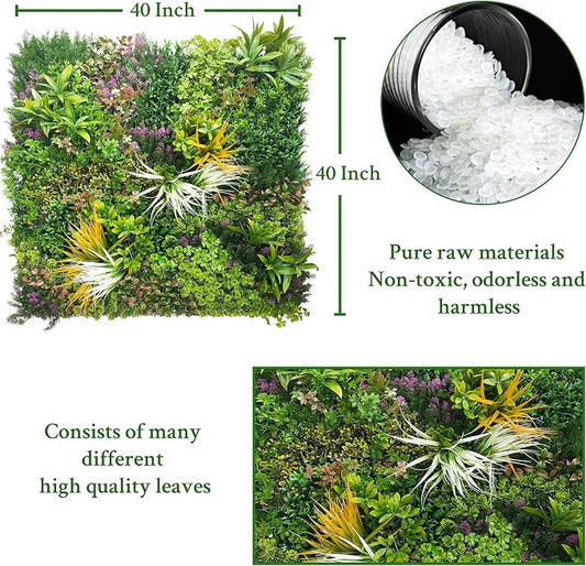 ODTORY Artificial Greenery Grass Wall Panels,40'' x 40'' in(11.5 sqft) | UV-Anti, Faux Ivy Privacy Fence Screen, Boxwood Backdrop, Vine Leaf Hedges Roll, Patio/Balcony/Garden/Backyard, Green Decor