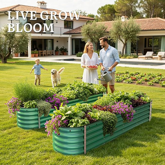 YITAHOME 8x2x1.5ft Large Raised Garden Bed Kit, 17" Tall 9 in 1 Galvanized Metal Planter Box with Gloves & Safety Rubber, Outdoor Above Ground Planters for Plants Vegetables Flowers, Green