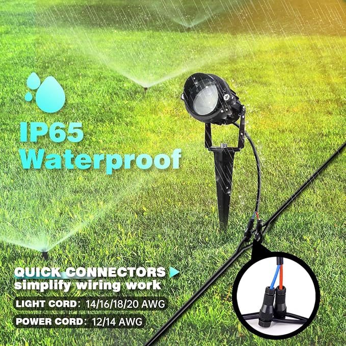 LAVAED 10W Landscape Lighting 12/24V Low Voltage Landscape Lighting LED Outdoor Spotlights 1000LM Waterproof Garden Uplights for Pathway,Patio,Yard,Flag,Tree(8Pack with Connectors)