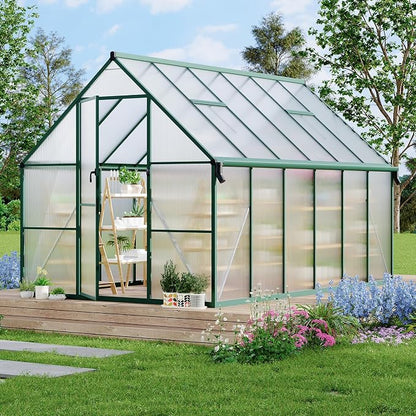 GarveeLife 8X14FT Polycarbonate Greenhouse with Aluminum Frame, Polycarbonate Greenhouse for Outdoors, Greenhouses with Ventilation and Rain Gutter, Aluminum Large Walk-in Greenhouses for Outside