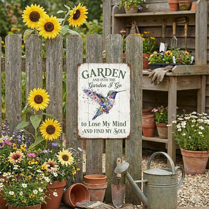 Garden Decor Sign Into the Garden I Go Hummingbird Wall Art | Garden Enthusiasts • Patio Porch Display • Garden Theme • Floral Hummingbird Design • UV Printed • 8x12 Inch