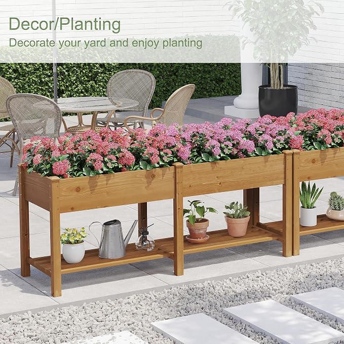 GHWIE Raised Garden Bed with Shelf,Elevated Wooden Planter Box with Legs,Garden Planter for Backyard, Patio, Balcony