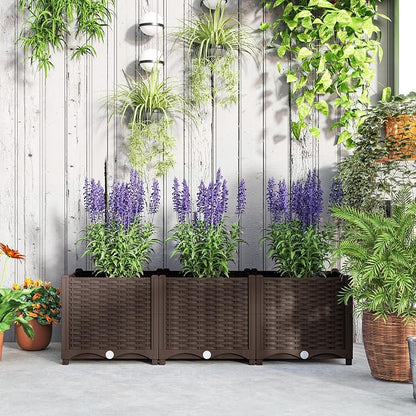 Outsunny Plastic Raised Garden Bed, 47.2" x 15.7" x 14.6" Outdoor Planter Box with Drainage Holes for Garden, Patio, Balcony, Deck, Brown