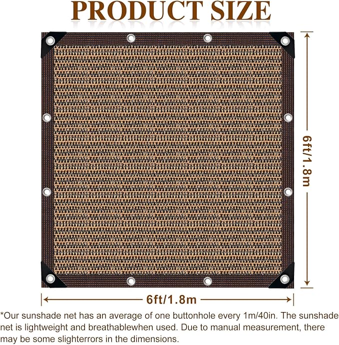 80% Shade Cloth -6.5x6.5FT Sunblock Net with Grommet,Lightweight and Durable UV Protection,Shade Cloth for Garden Patio Pergola Balcony Plants Greenhouse Dog Kennel Chicken Coop Outdoor