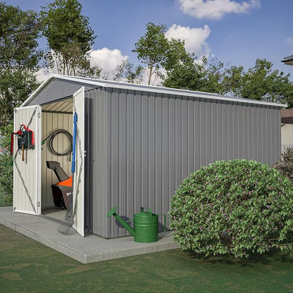YOPTO 10x10 FT Outdoor Storage Shed,Large Metal Tool Sheds with Updated Frame Structure and Lockable Doors, Garden Shed for Backyard Patio Lawn,Grey