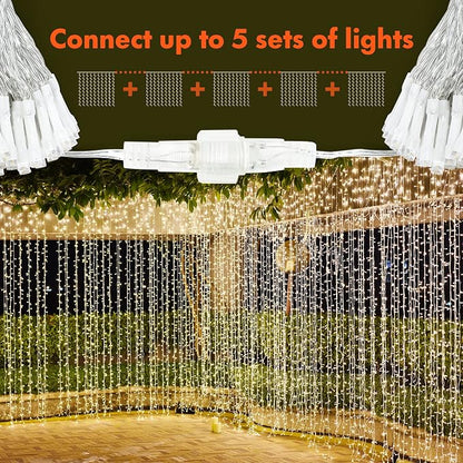 Twinkle Star 300 LED Curtain String Lights, Warm White | 8 Modes, Plug In, For Bedroom Wedding Party Birthday, Indoor Outdoor Wall Window Backdrop