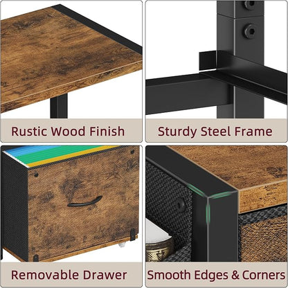 HIGDBFE 2-Drawer File Cabinet with Printer Stand&Dual Shelves, Rustic Brown | 2-Tier Printer Storage, Letter File Drawer, Reversible Side Bag, Smooth Drawer Slides, Rolling Support Board