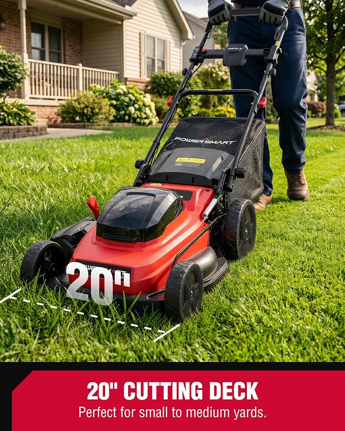 PowerSmart 20" Self-Propelled Cordless Lawn Mower, Brushless Motor, 2 x 40V 4.0Ah Battery & Charger (MB2420SA)