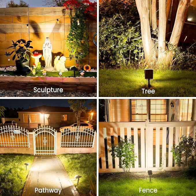 JEJOT Solar Lights Outdoor Waterproof IP65, Super Bright LED with Lens, 3000K 2 Lighting Modes, Solar Powered Yard Garden Solar Spot Lights for Outside Landscape Auto On/Off -2 Pack