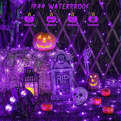 JMEXSUSS 600 LED Solar Halloween Lights, 206.7ft Solar String Lights Purple | Halloween Lights Outdoor Waterproof, 8 Modes Purple Christmas Lights for Outside Yard Patio Tree Garden Xmas Halloween Decor