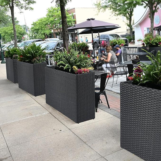 LEWIS&WAYNE Tall Planters for Outdoor Wicker Large Rectangular Block Box | All-Weather, Handmade PE Rattan, Removable Liner, Indoor Outdoor, Patio Porch Garden, Modern Design
