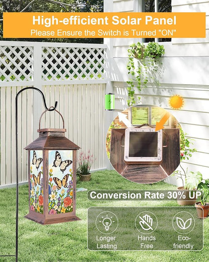 Butterfly Solar Lanterns Outdoor Waterproof Garden Decor Birthday Gifts for Women Mom Grandma Sister, Hanging LED Plastic Solar Lights Outside Decorative for Yard Patio Backyard Lawn Decorations