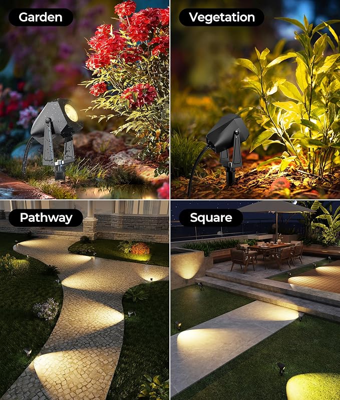 DeckTok Outdoor Landscape Lighting, 4 Pack Outdoor Spotlights, LED Low Voltage Landscape Lights for House Yard Garden Lawn Tree Fence Plant Flags Pathway, 12V 2700K Warm White, IP65 Waterproof