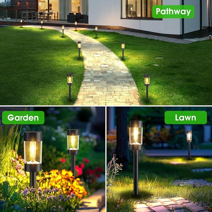 Eyrosa Solar Lights Outdoor, 8 Pack Waterproof Solar Landscape Lighting for Pathway Garden Yard Path Walkway Driveway Lawn Patio Outside Decor, Warm White