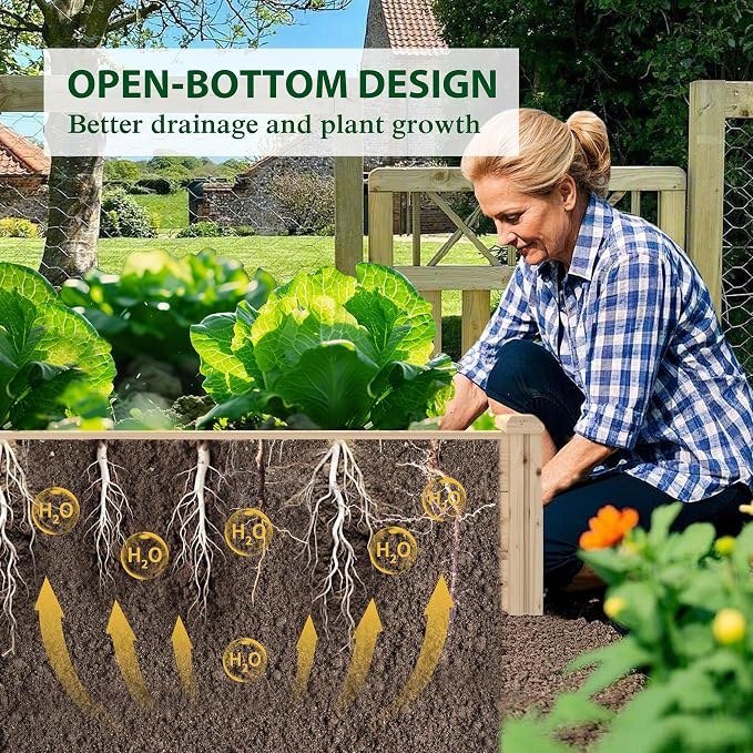 MUPATER 25.8 Cubic Feet Wooden Raised Garden Bed, Garden Bed Outdoor with Mortise & Tenon Design, 49” Wx95 ”Lx11” H Planters for Outdoor Plants, Herbs, Vegetables, and Flowers, Garden, Natural Wood