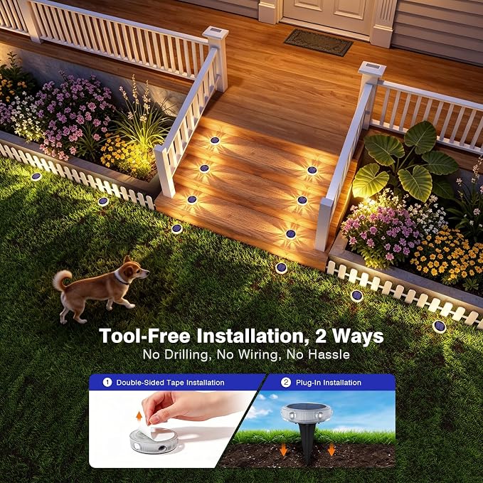 YiLaie 12Pack Solar Ground Lights Outdoor,IP68 Waterproof Solar Powered Garden Lights,Stick & Stake Pathway Light,Unique Glow Flat Solar Lights for Backyard Deck Patio Driveway Walkway, Warm White