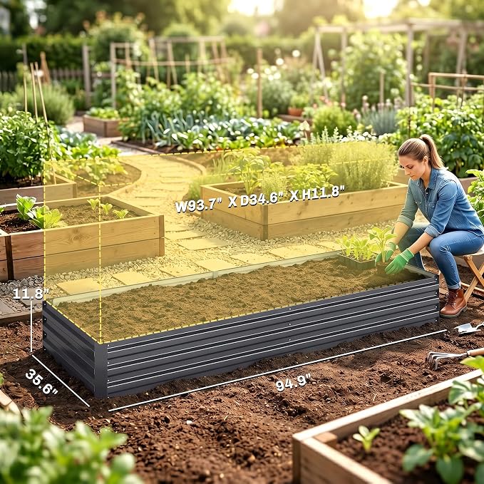Outsunny Galvanized Raised Garden Bed, 8' x 3' x 1' Metal Planter Box, for Growing Vegetables, Flowers, Herbs, Succulents, Gray